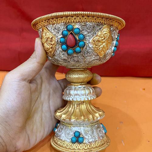 CHÂN ĐÈN NẠM BẠC CẨN ĐÁ NEPAL