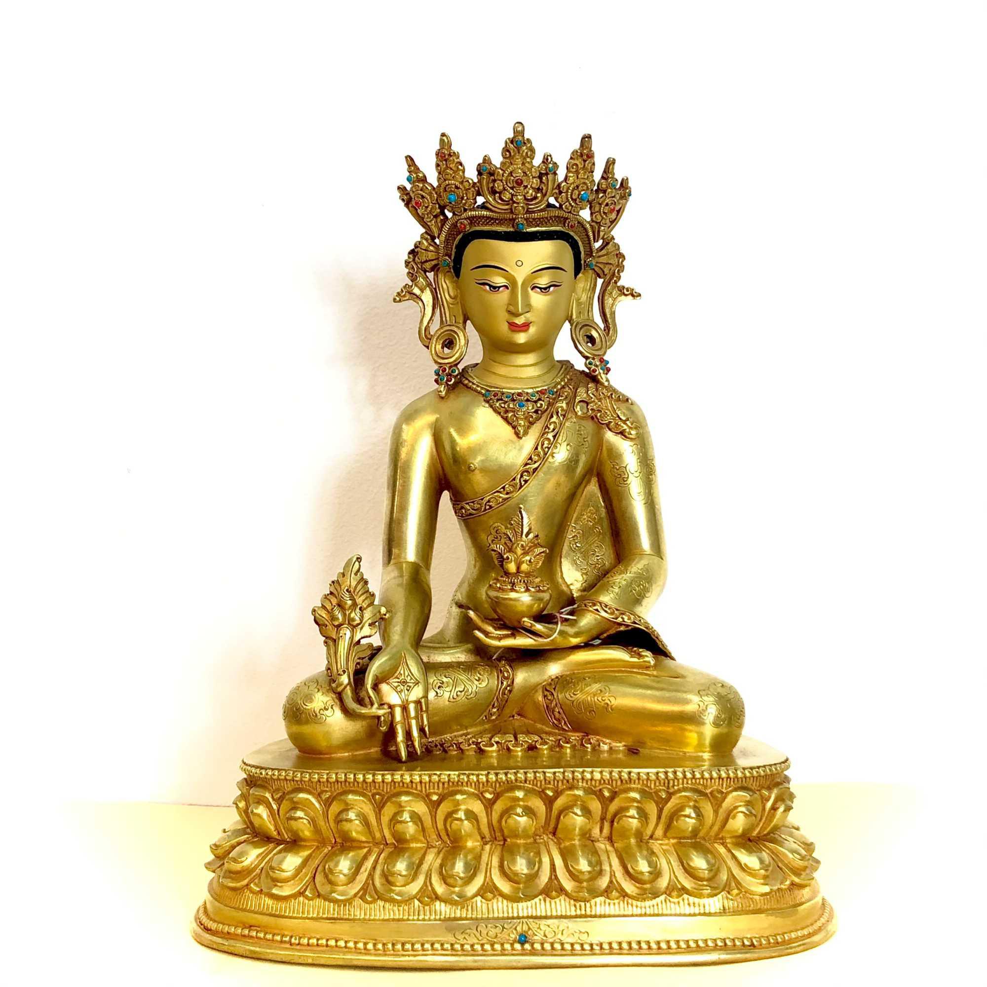 TÔN TƯỢNG ĐỨC PHẬT DƯỢC SƯ MẠ VÀNG CAO CẤP NEPAL 26CM
