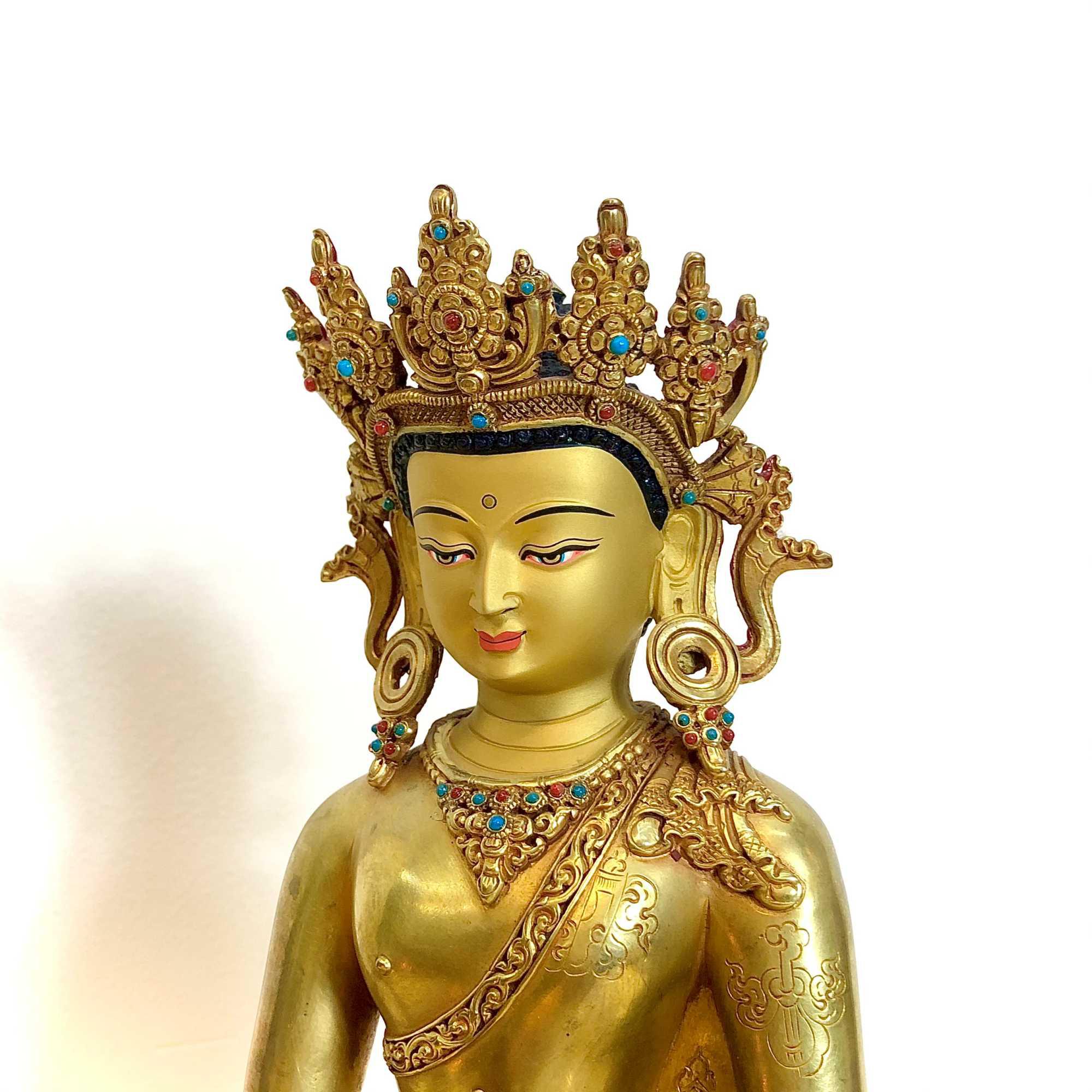 TÔN TƯỢNG ĐỨC PHẬT DƯỢC SƯ MẠ VÀNG CAO CẤP NEPAL 26CM