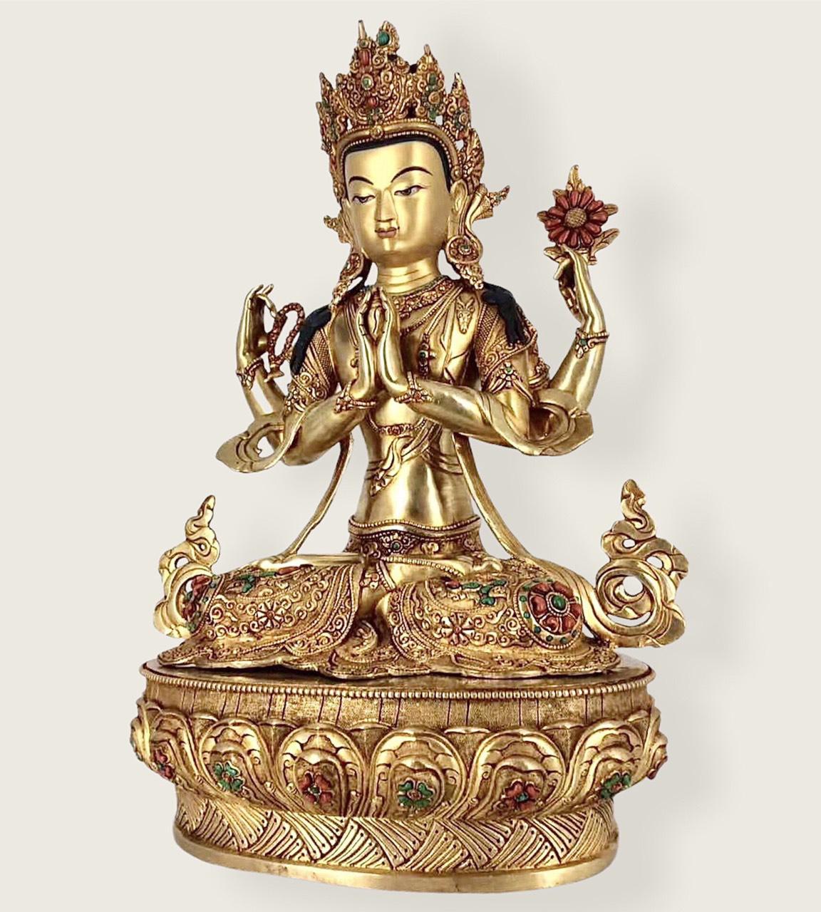 TÔN TƯỢNG QUAN ÂM TỨ THỦ THỦ 48CM CÔNG NEPAL