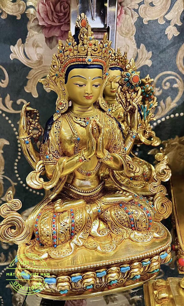 TÔN TƯỢNG QUAN ÂM TỨ THỬ THỦ CÔNG NEPAL 26CM