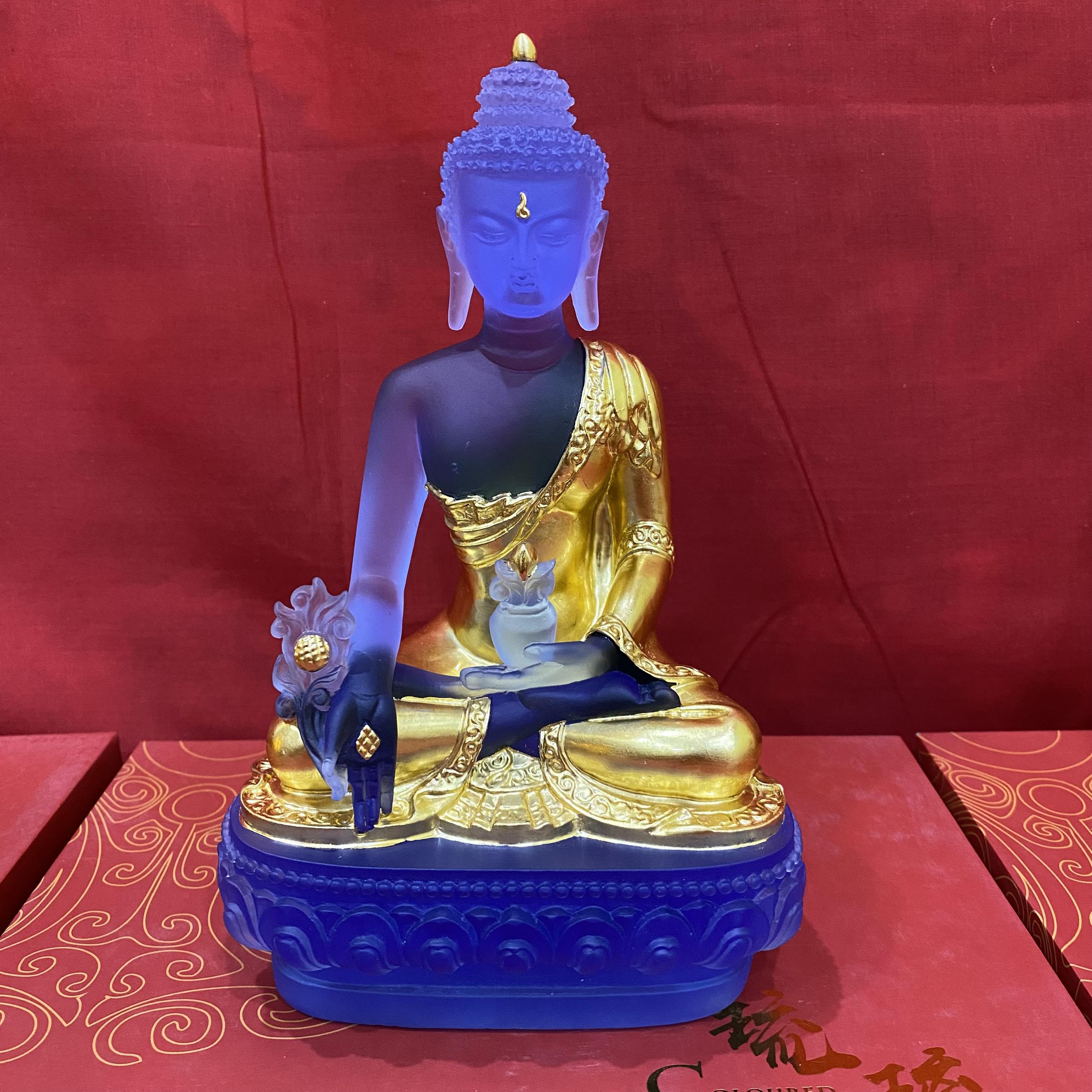 TÔN TƯỢNG ĐỨC PHẬT DƯỢC SƯ LƯU LY THẾP VÀNG 24K 21CM
