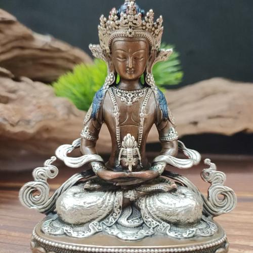 TÔN TƯỢNG NGÀI VÔ LƯỢNG THỌ-ĐÔNG NẠM BẠC 9CM