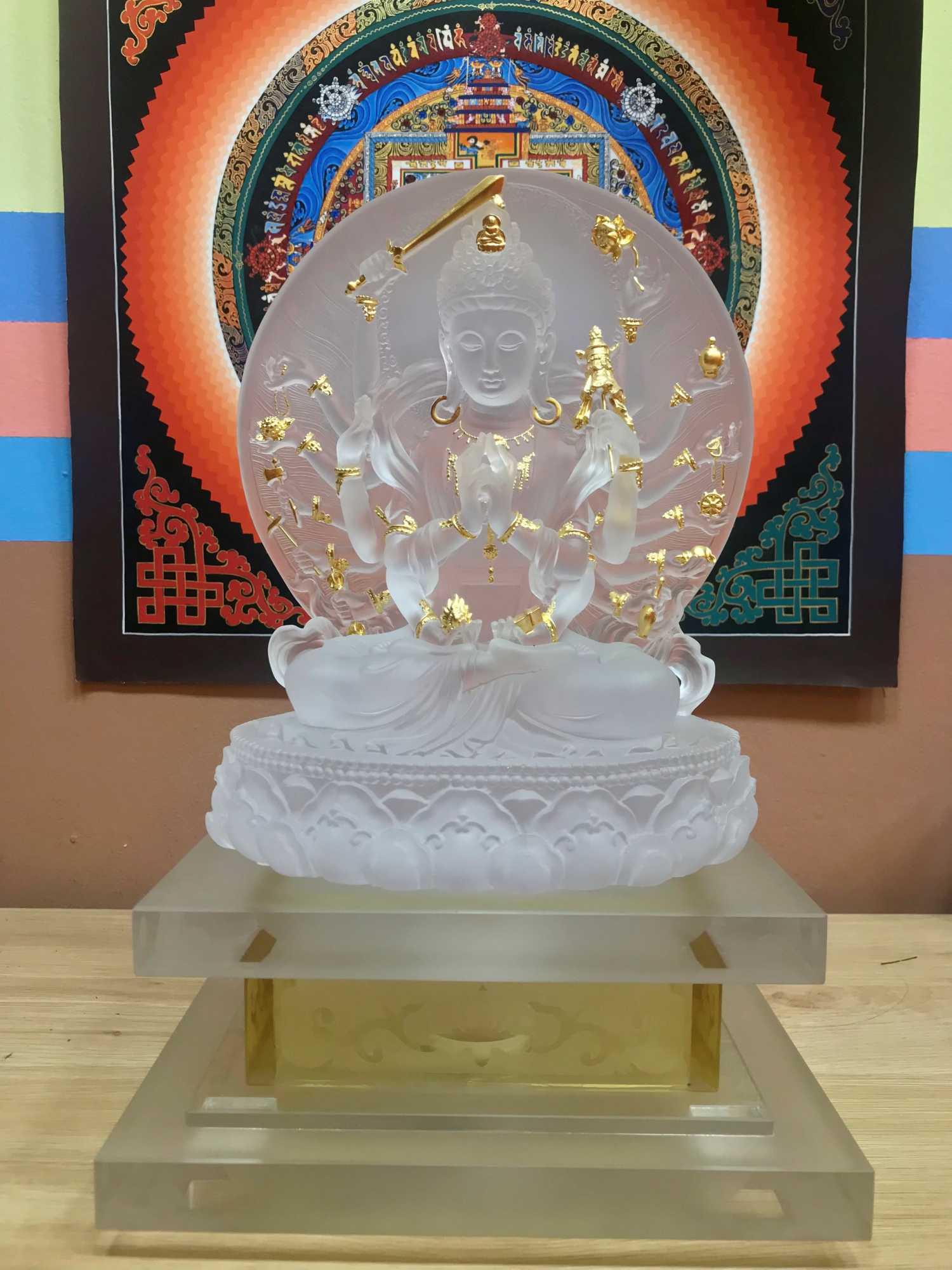 TÔN TƯỢNG ĐỨC CHUẨN ĐỀ PHẬT MẪU LƯU LY THIẾP VÀNG 24CM