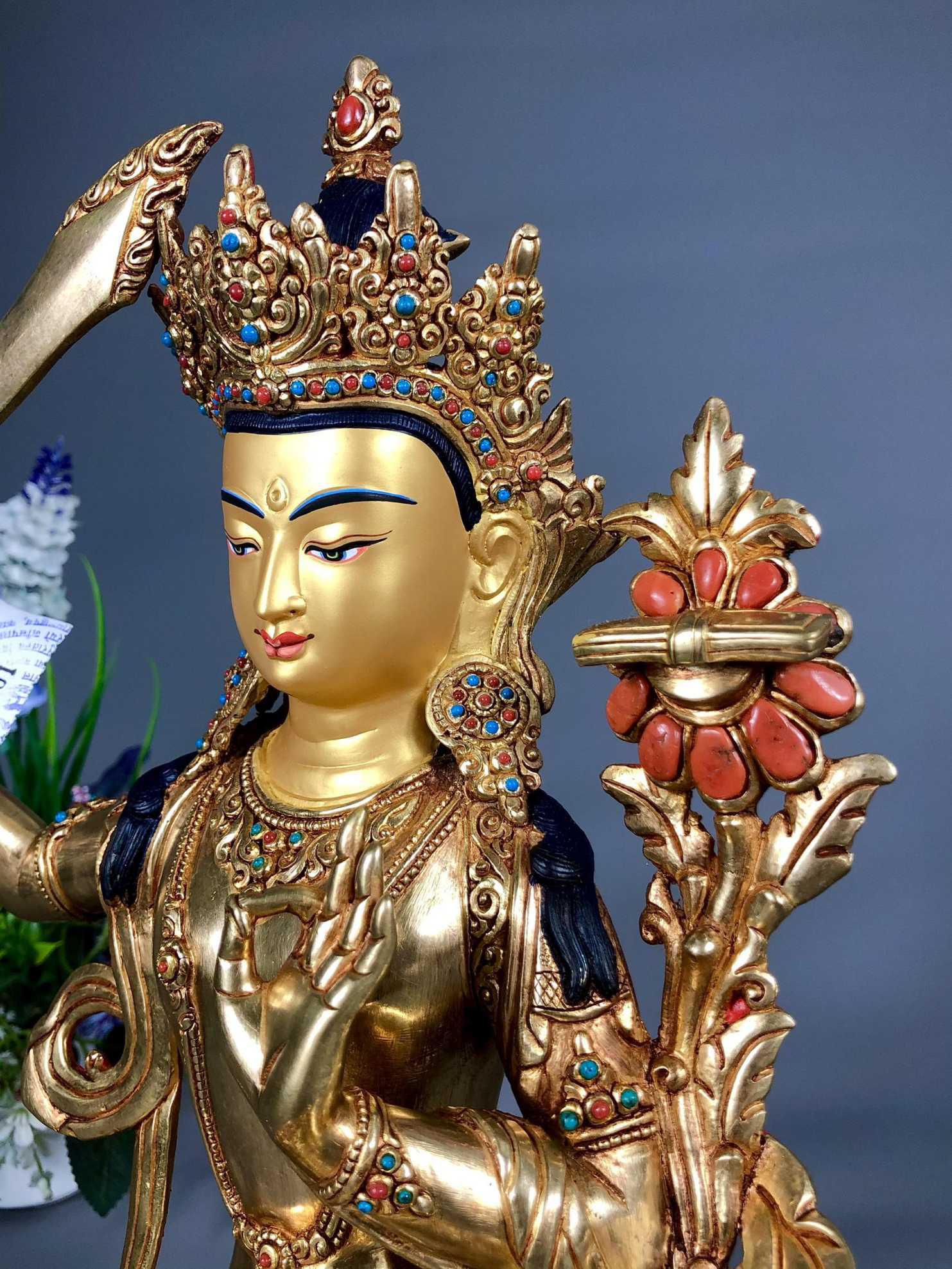 TÔN TƯỢNG VĂN THÙ SƯ LỢI BỒ TÁT NEPAL CAO CẤP - 33CM