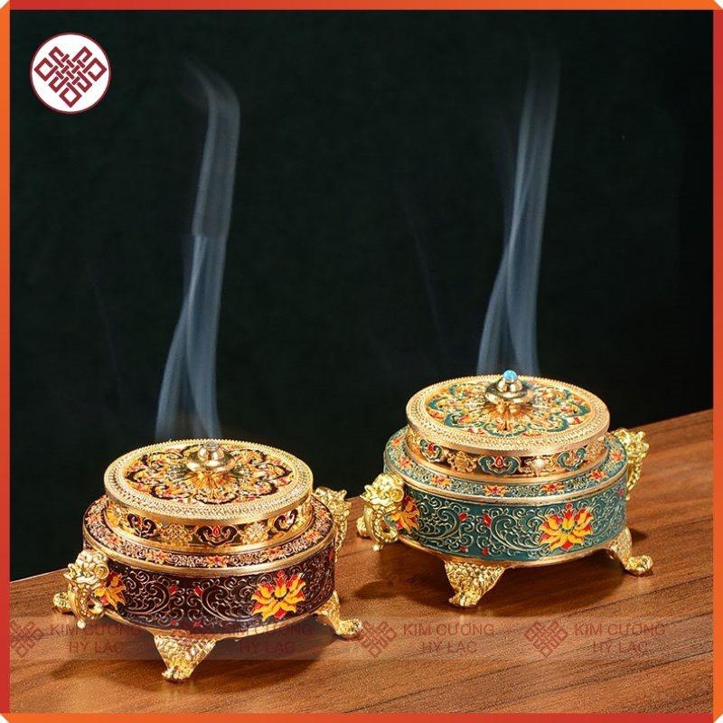 Lư xông trầm khắc hoa sen