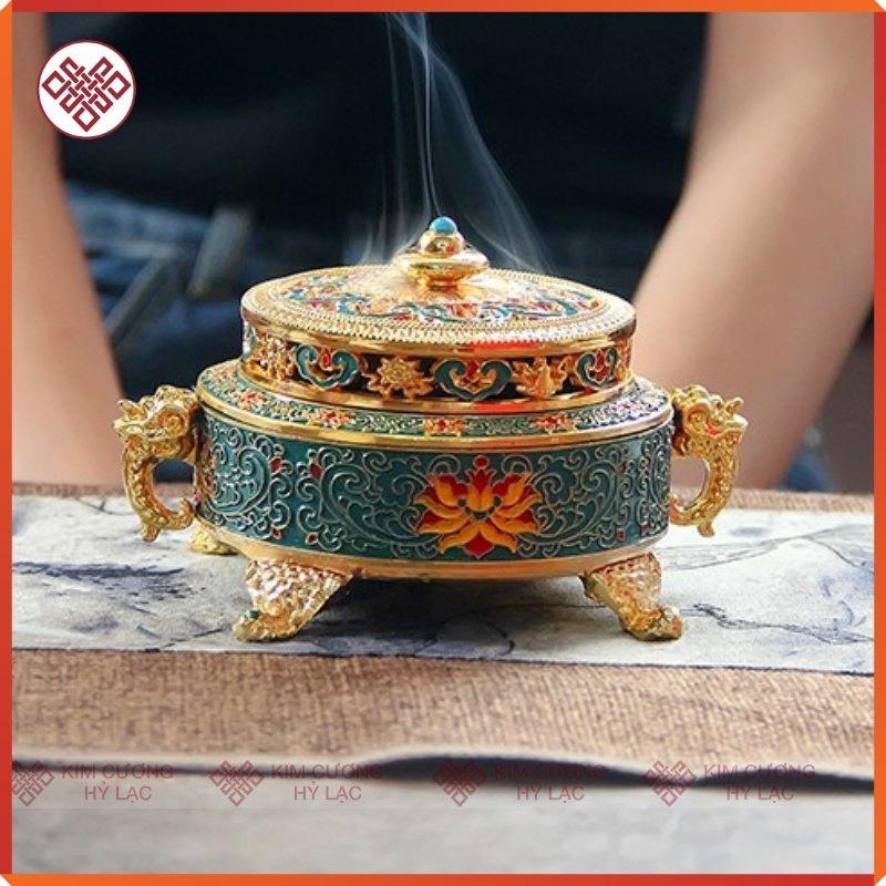 Lư xông trầm khắc hoa sen