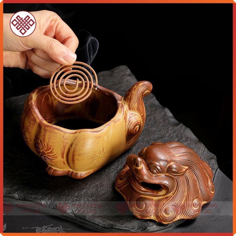Lư Gốm Đầu Lân