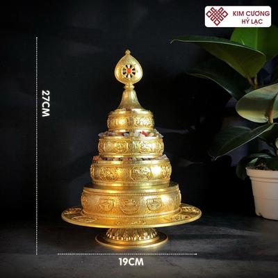 Tháp Mandala đồng mạ vàng 26x18cm