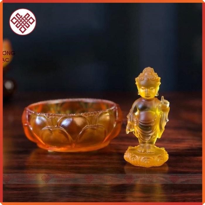 Bộ tắm phật Đản sanh lưu ly màu trắng/ vàng 12cm