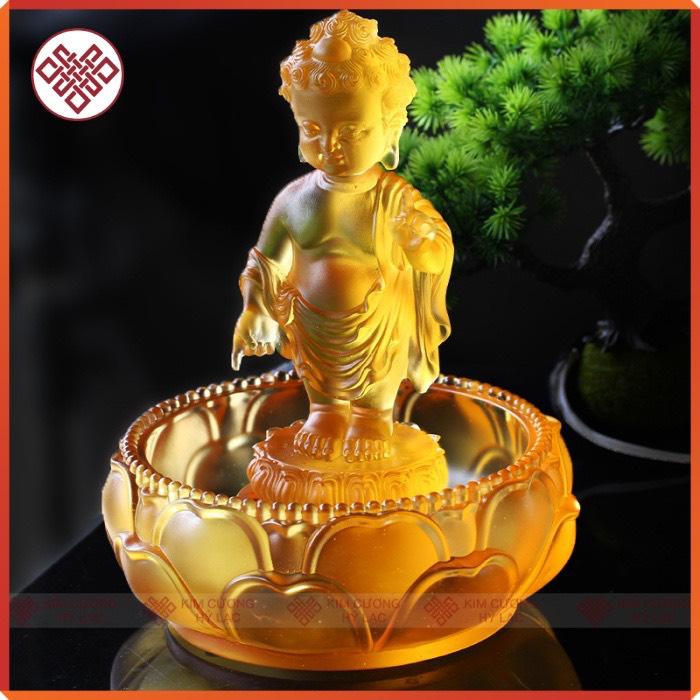 Bộ tắm phật Đản sanh lưu ly màu trắng/ vàng 12cm