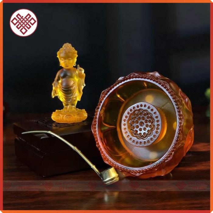 Bộ tắm phật Đản sanh lưu ly màu trắng/ vàng 12cm