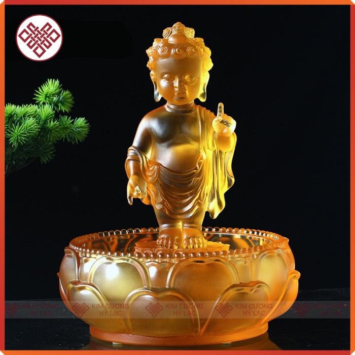 Bộ tắm phật Đản sanh lưu ly màu trắng/ vàng 12cm