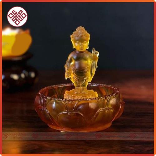 Bộ tắm phật Đản sanh lưu ly màu trắng/ vàng 12cm