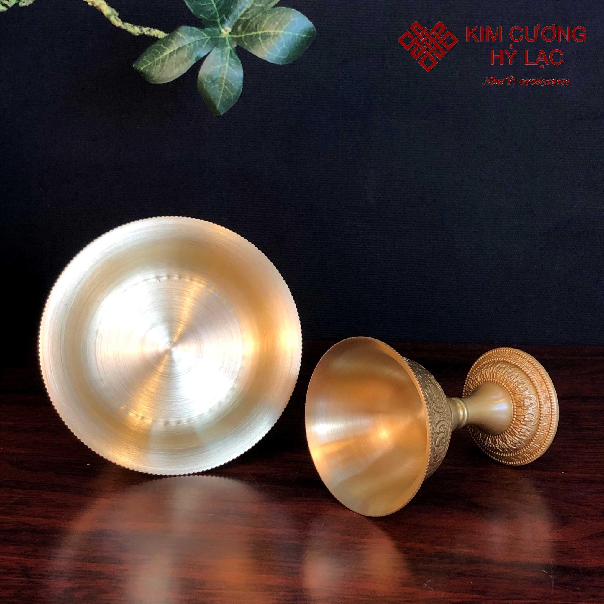Bộ cúng hộ pháp đồng mạ vàng khắc bát cát tường
