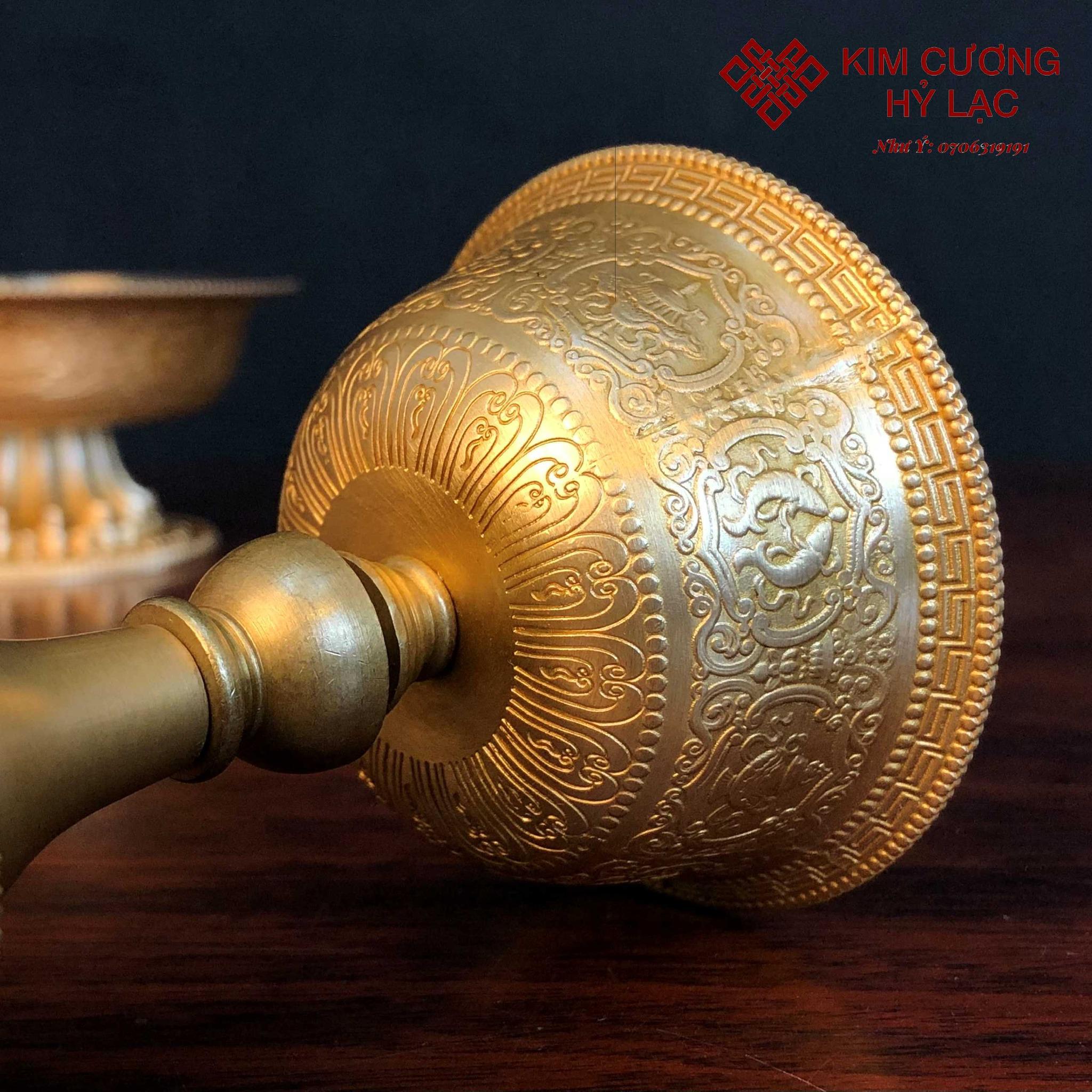 Bộ cúng hộ pháp đồng mạ vàng khắc bát cát tường