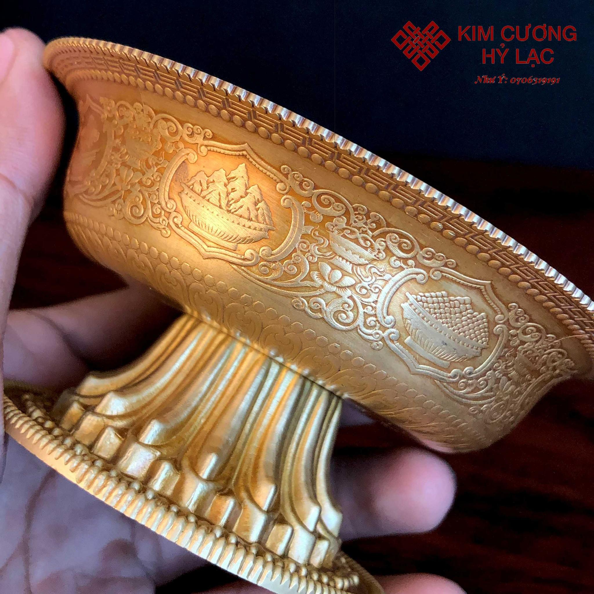 Bộ cúng hộ pháp đồng mạ vàng khắc bát cát tường