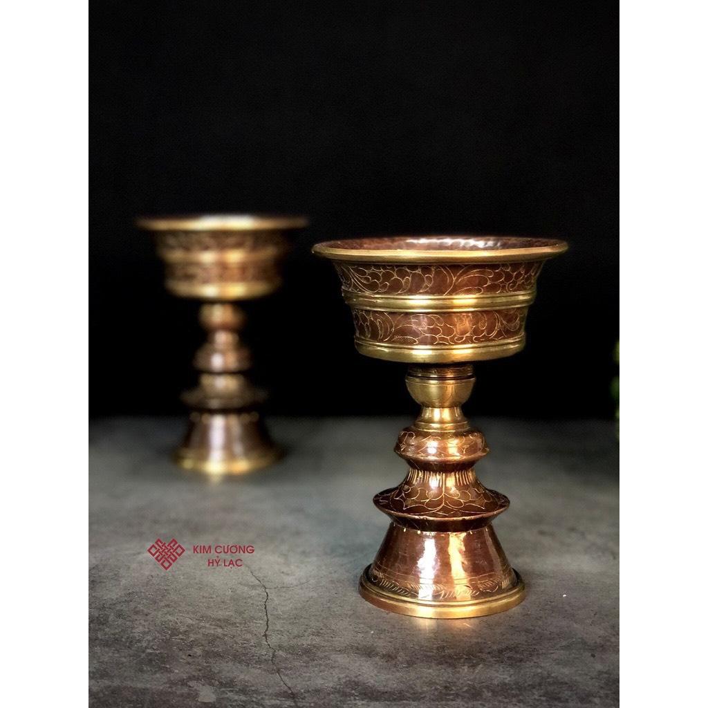Chân đèn đồng Nepal đồng nâu 14,5cm