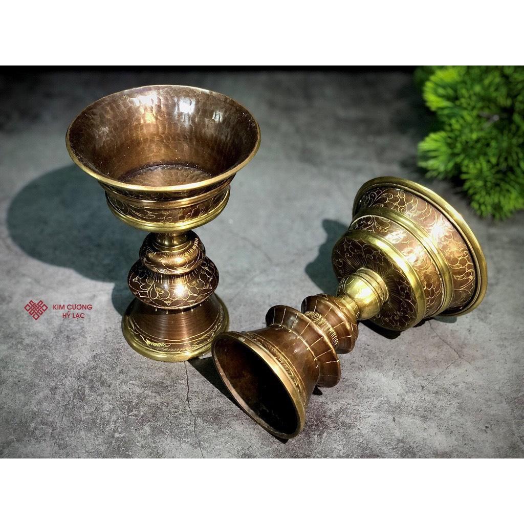 Chân đèn đồng Nepal đồng nâu 14,5cm