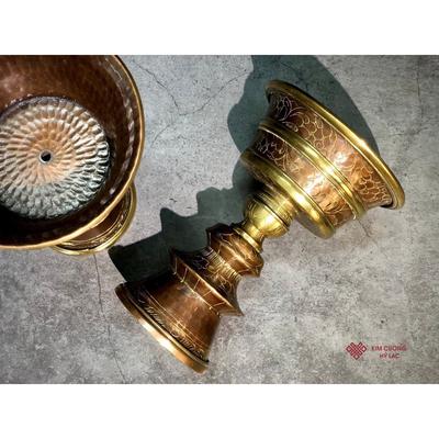 Chân đèn đồng Nepal đồng nâu 14,5cm