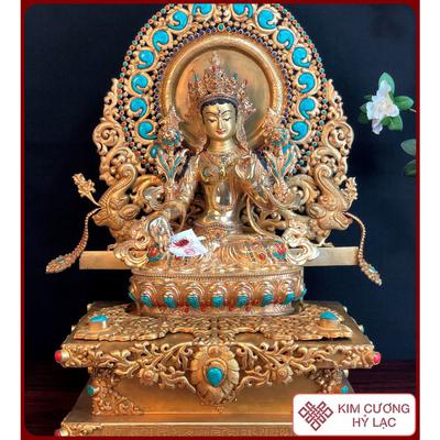 Tôn Tượng Tara Trắng Nepal Cẩn Đá 33CM 