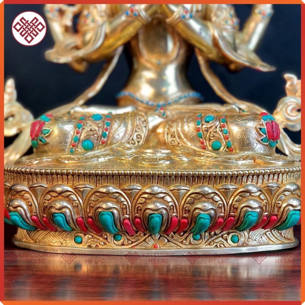 Tôn Tượng Quan Âm Tứ Thủ Nepal Cẩn Đá 33CM 