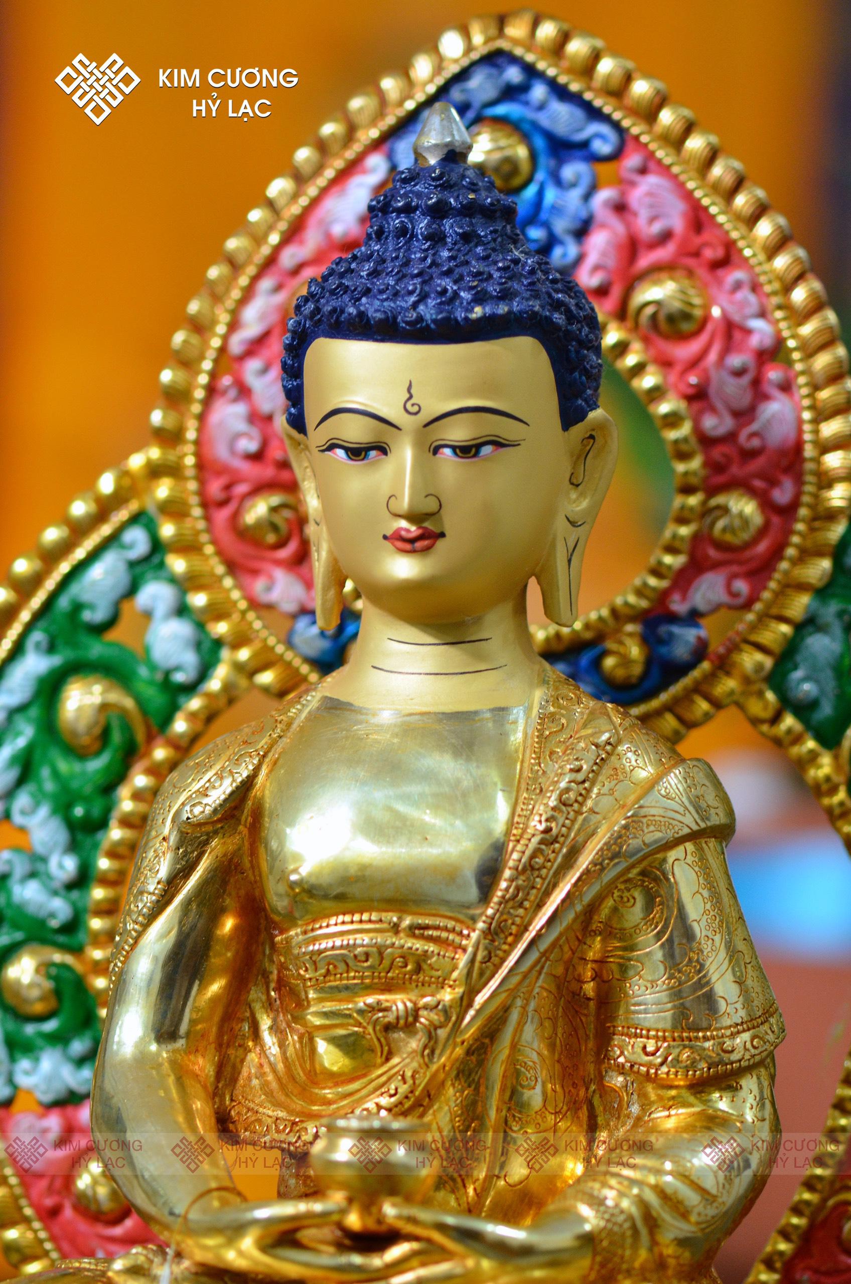 Tôn Tượng A Di Đà Nepal đồng mạ vàng hào quang 36cm