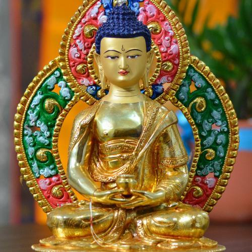 Tôn Tượng A Di Đà Nepal đồng mạ vàng hào quang 36cm