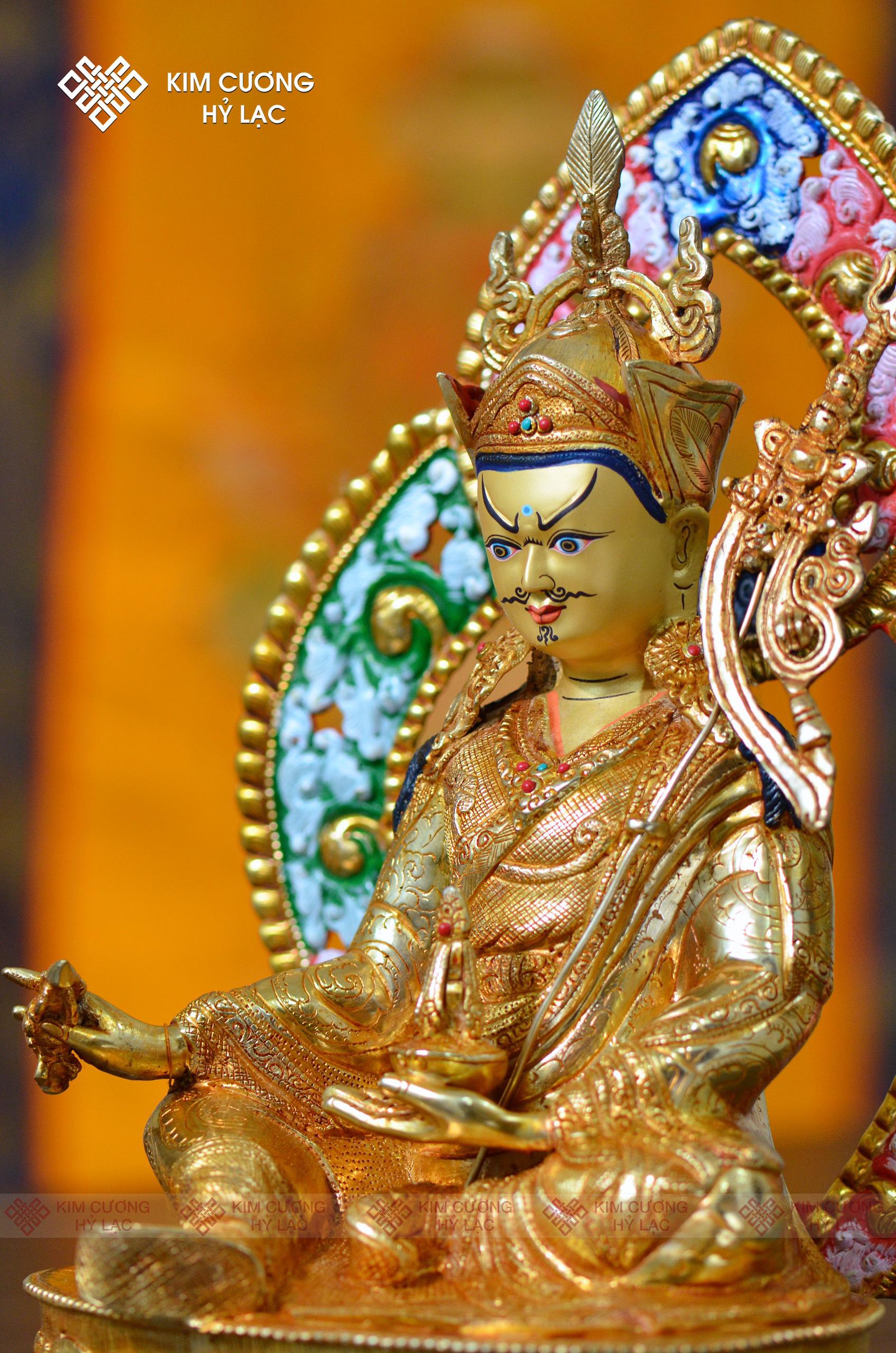 Tôn tượng Liên Hoa Sinh Nepal đồng mạ vàng hào quang 36cm