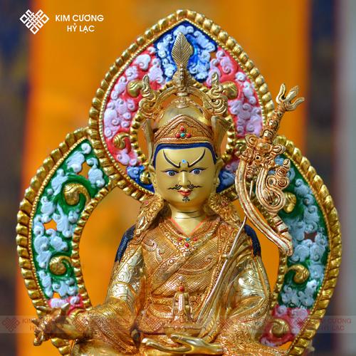 Tôn tượng Liên Hoa Sinh Nepal đồng mạ vàng hào quang 36cm