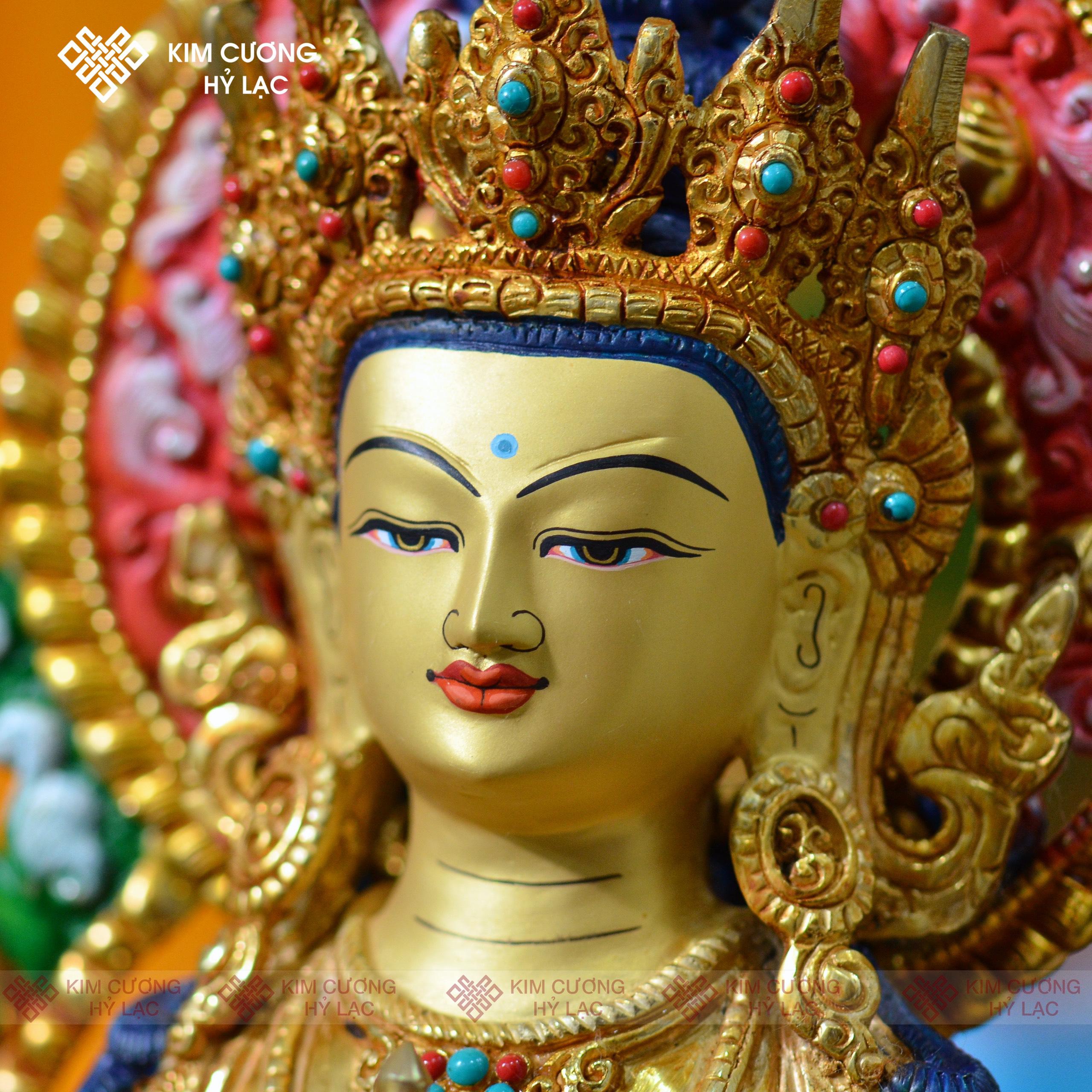 Tôn tượng Kim Cương Tát Đoả Nepal đồng mạ vàng hào quang 36cm