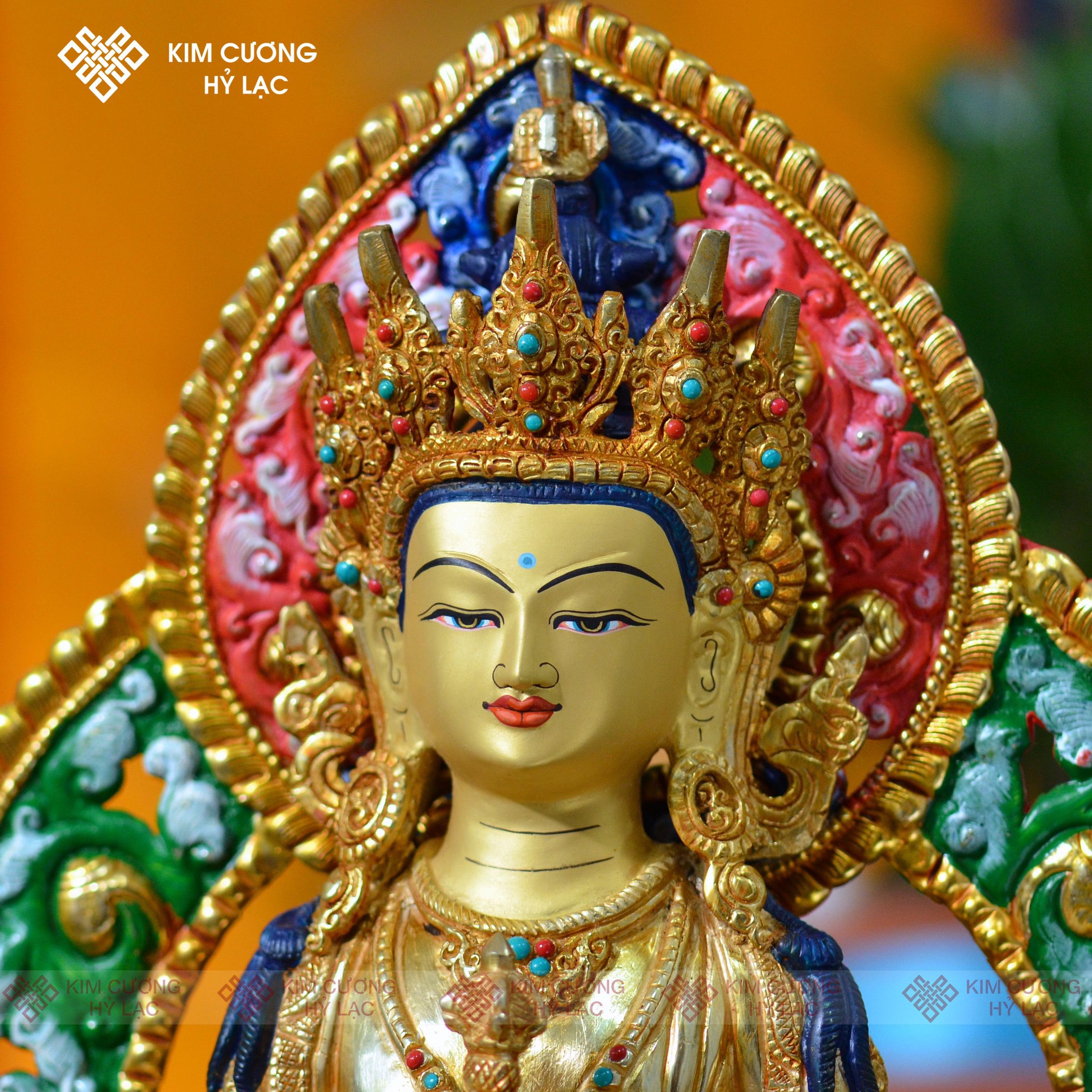Tôn tượng Kim Cương Tát Đoả Nepal đồng mạ vàng hào quang 36cm