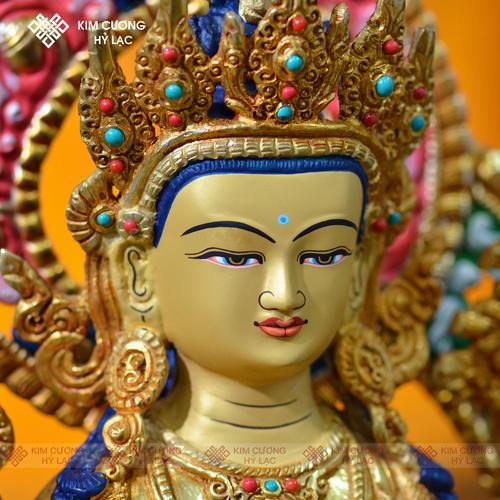 Tôn Tượng Quan Âm Tứ Thủ Nepal đồng mạ vàng hào quang 36cm