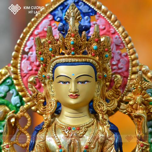 Tôn Tượng Quan Âm Tứ Thủ Nepal đồng mạ vàng hào quang 36cm