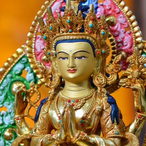 Tôn Tượng Quan Âm Tứ Thủ Nepal đồng mạ vàng hào quang 36cm