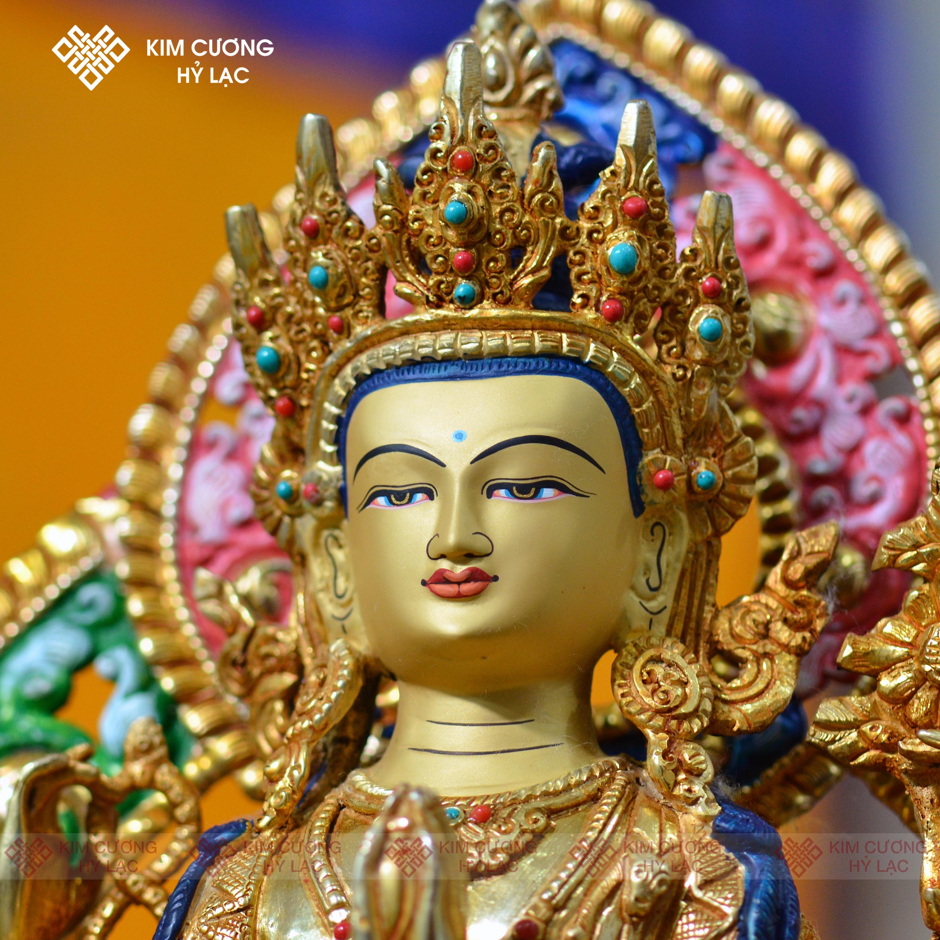Tôn Tượng Quan Âm Tứ Thủ Nepal đồng mạ vàng hào quang 36cm