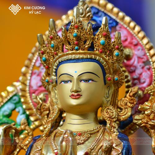 Tôn Tượng Quan Âm Tứ Thủ Nepal đồng mạ vàng hào quang 36cm