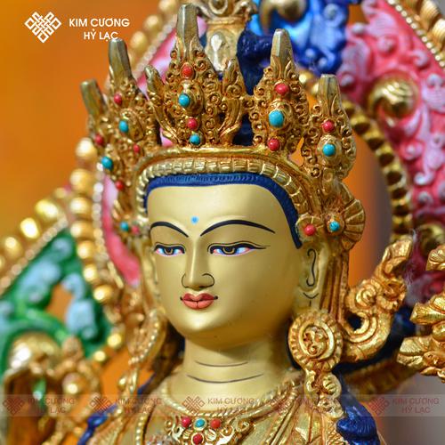 Tôn Tượng Quan Âm Tứ Thủ Nepal đồng mạ vàng hào quang 36cm