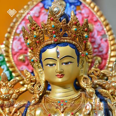 Tôn Tượng Tara Trắng Nepal đồng mạ vàng hào quang 36cm
