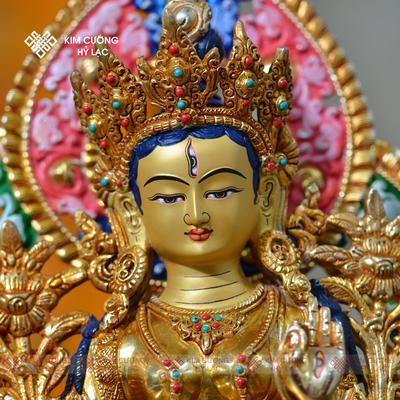 Tôn Tượng Tara Trắng Nepal đồng mạ vàng hào quang 36cm