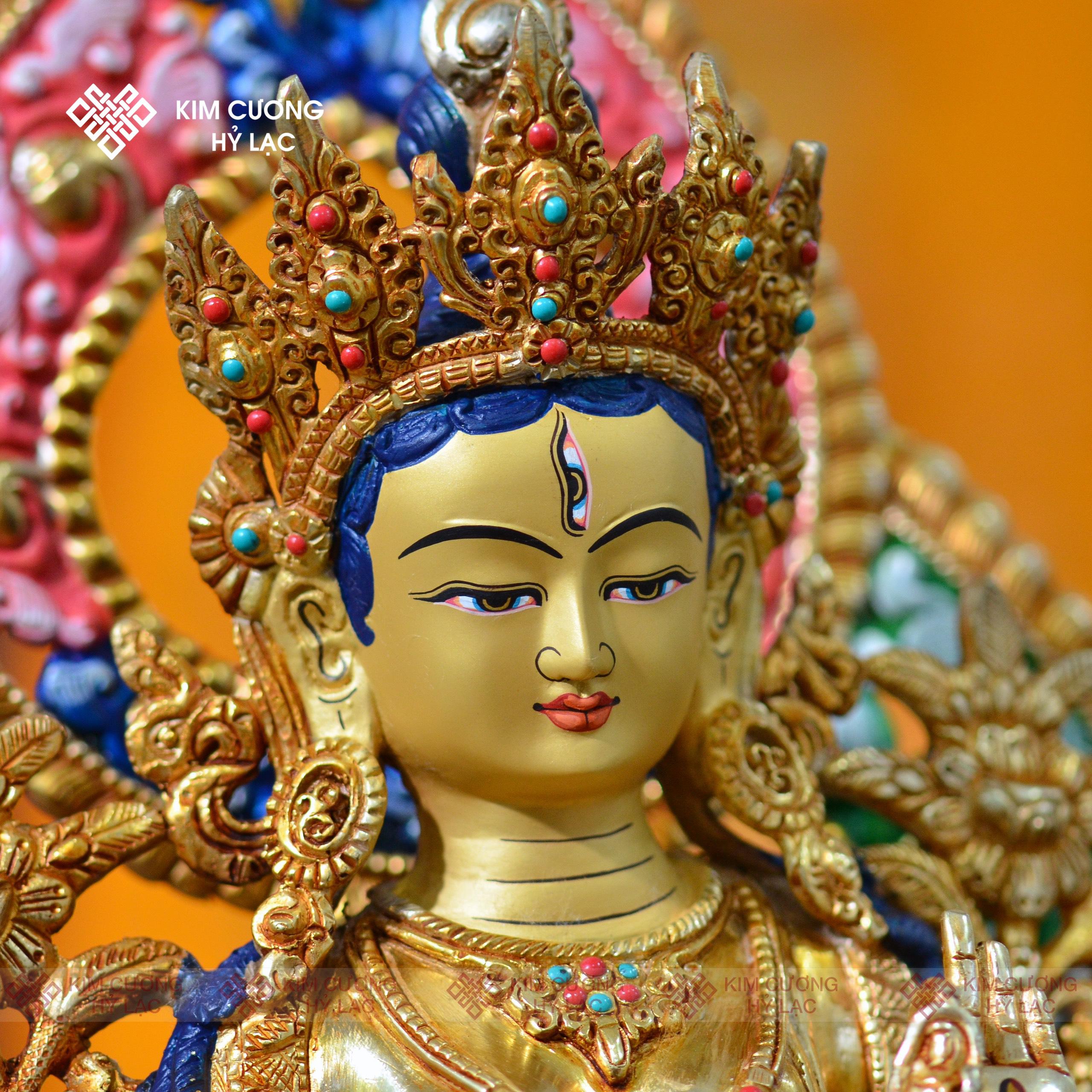 Tôn Tượng Tara Trắng Nepal đồng mạ vàng hào quang 36cm