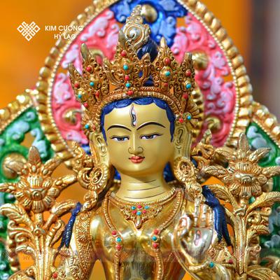 Tôn Tượng Tara Trắng Nepal đồng mạ vàng hào quang 36cm