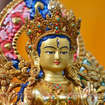 Tôn Tượng Tara Trắng Nepal đồng mạ vàng hào quang 36cm