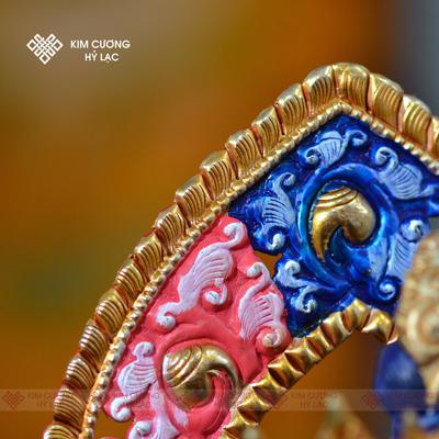Tôn tượng Tara Xanh Nepal đồng mạ vàng hào quang 36cm