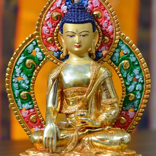 Tôn tượng Thích ca Nepal đồng mạ vàng hào quang 36cm