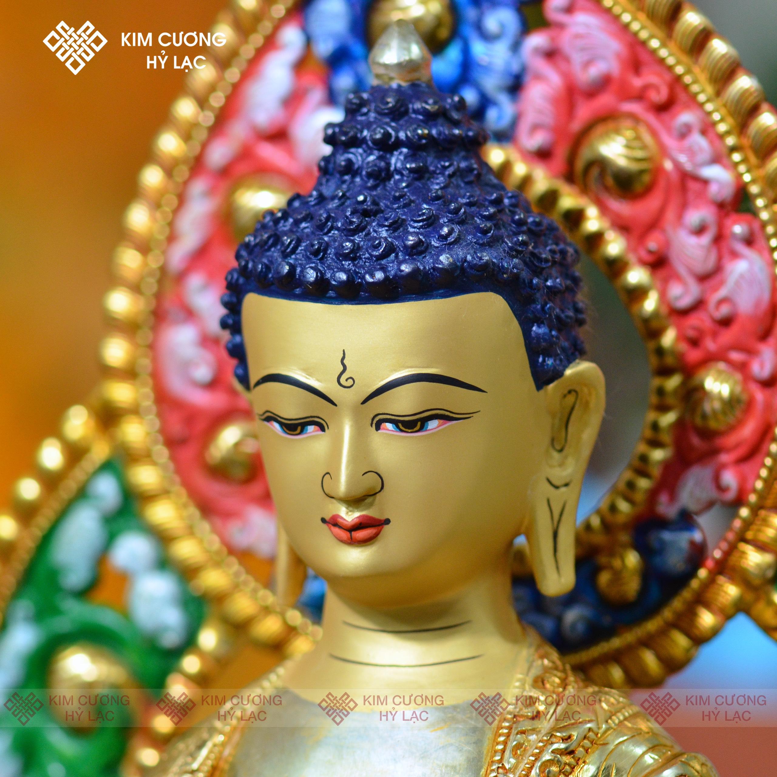 Tôn tượng Thích ca Nepal đồng mạ vàng hào quang 36cm