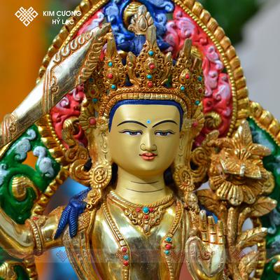 Tôn tượng Văn Thù Nepal đồng mạ vàng hào quang 36cm