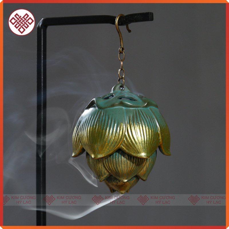 Lư xông gốm mẫu treo hoa sen