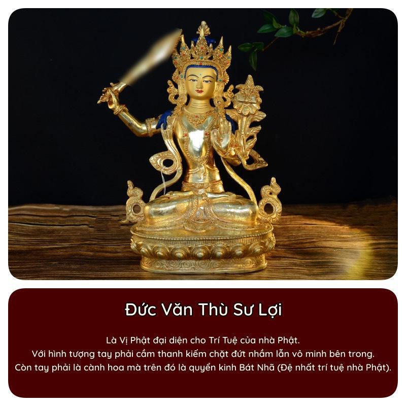 Tôn tượng Văn Thù Nepal đồng mạ vàng 33cm