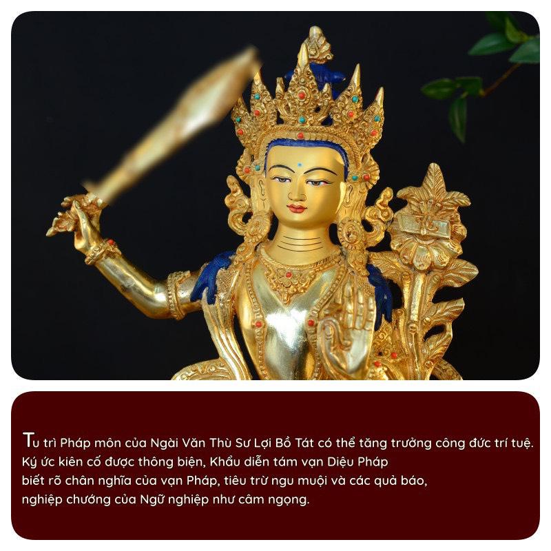Tôn tượng Văn Thù Nepal đồng mạ vàng 33cm